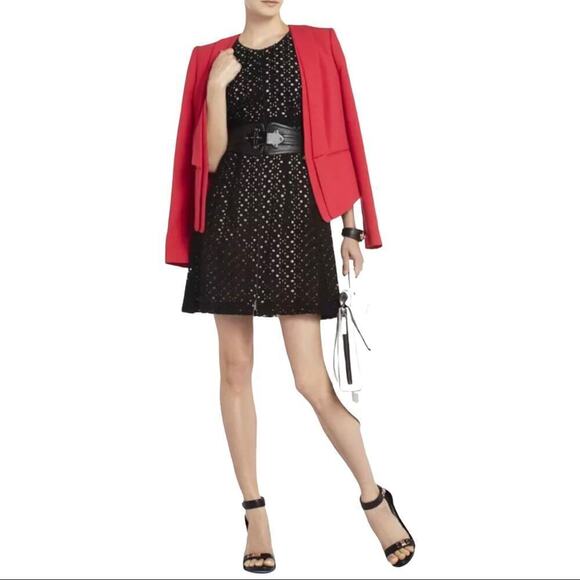 BCBGMaxAzria Guilianna Tulip Black Eyelet Lace Mini Dress 6 - Picture 2 of 15